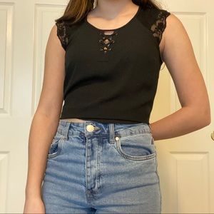 Black Lace Up Tank Top